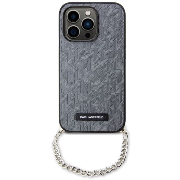 Karl Lagerfeld Saffiano Monogram Chain-etui til iPhone 14 Pro, sølv