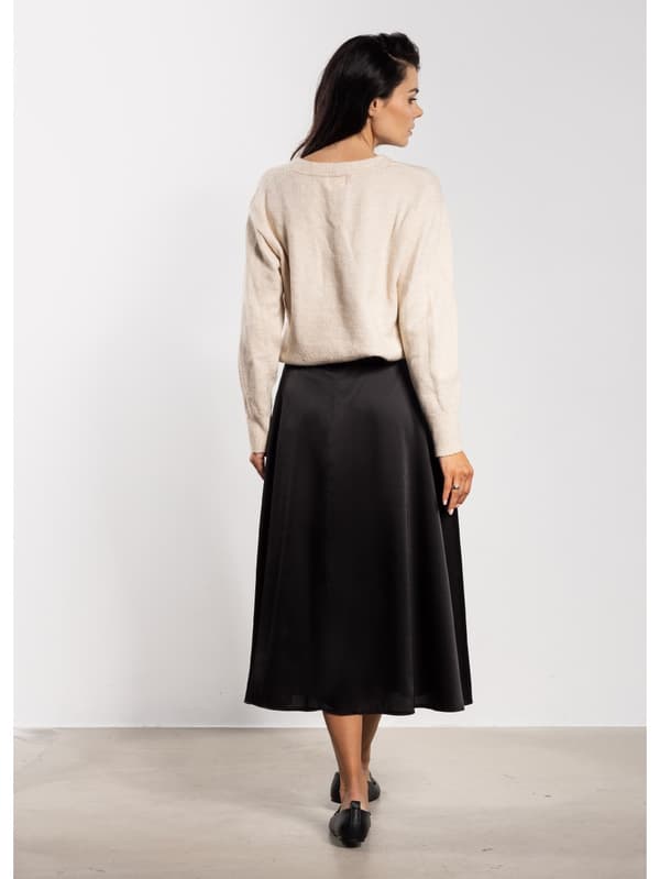 Klassisk satin midi nederdel i sort S
