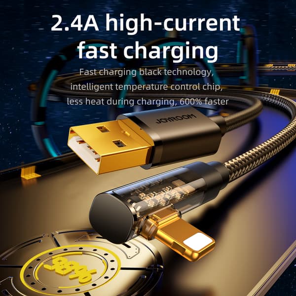 Vinklad kabel för iPhone USB-A - Lightning 2.4A 1.2m blå