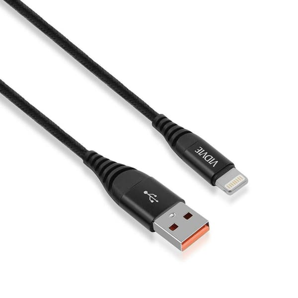 VIDVIE CB491 NYLON USB - Apple Lightning 2.4A Kabel, 1.2m Sort