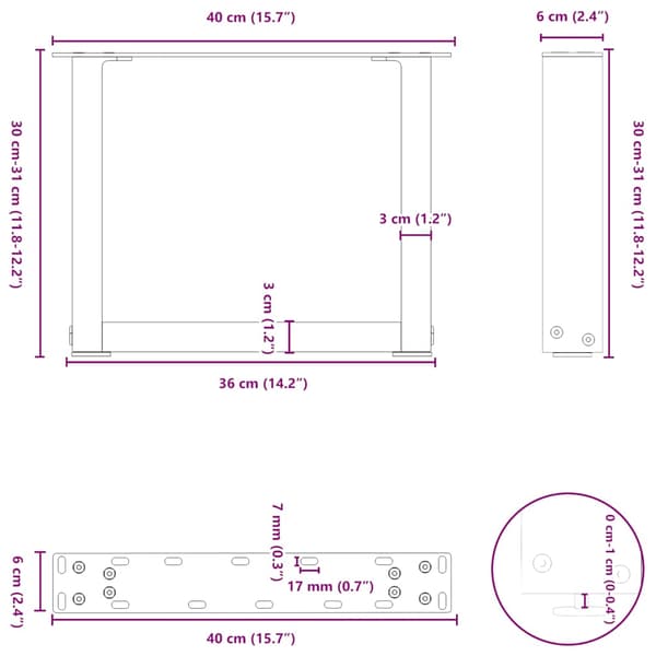 vidaXL sofabordsben, 2 stk., sort, 40x(30-31) cm, stål