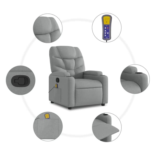 vidaXL Lyftbar massagefåtölj ljusgrå tyg
