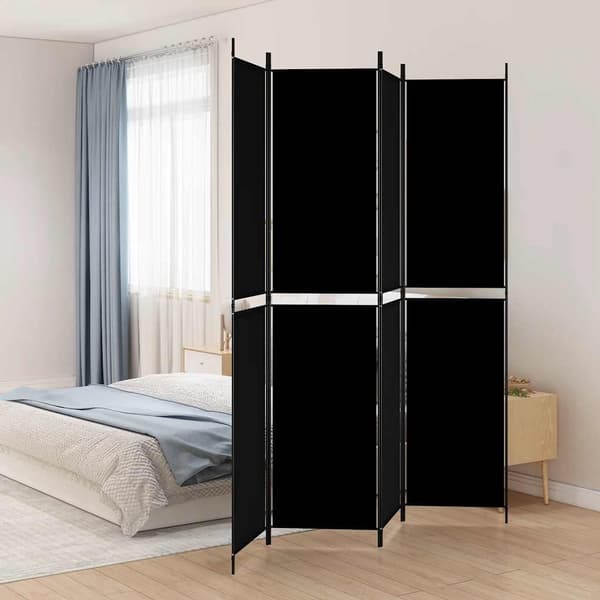 vidaXL 4-panels rumdeler, sort, 200x220 cm, stof