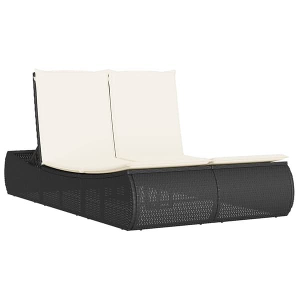 vidaXL dobbelt dagseng med hynder, sort, polyrattan