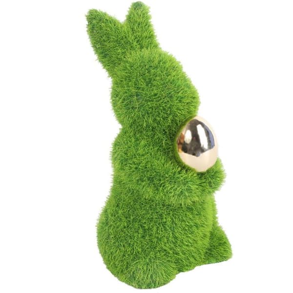 Flockhare med gyllene ägg 14 cm grön