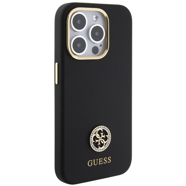 Guess Silikone Logo Strass 4G cover til iPhone 15 Pro Max, sort