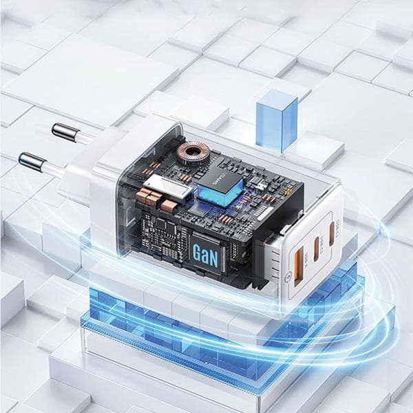 USAMS 2xUSB-C+1xUSB 65W (kun hoved) GaN PD3.0 +QC3.0 Hurtigopladning Sort