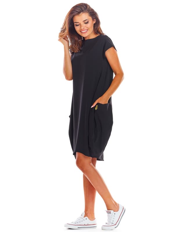 Oversized bomuldsboblekjole, sort L/XL