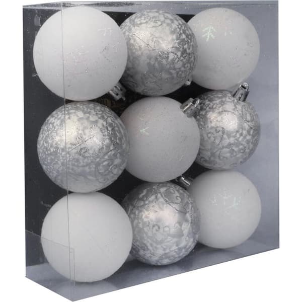 Sæt med 9 Frozen glitterpynt-plastbolde, pulverrosé, 6 cm
