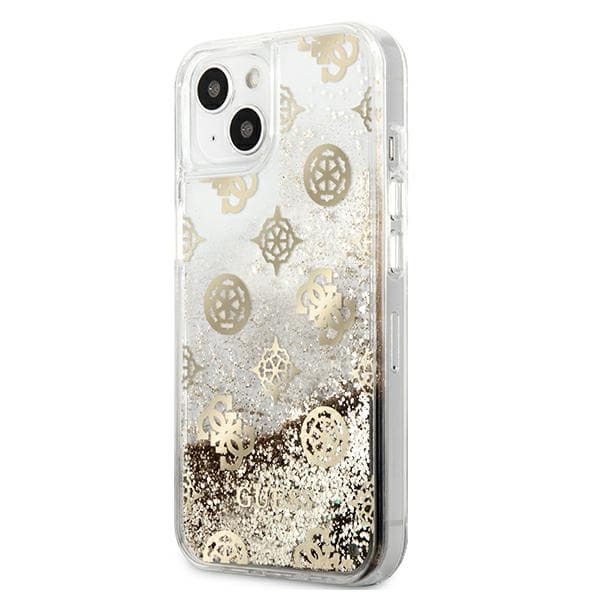 Guess Peony Liquid Glitter cover til iPhone 13 mini, guld