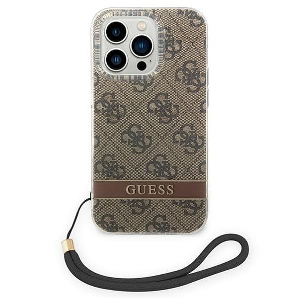 Guess 4G Print Strap-etui til iPhone 14 Pro, brun