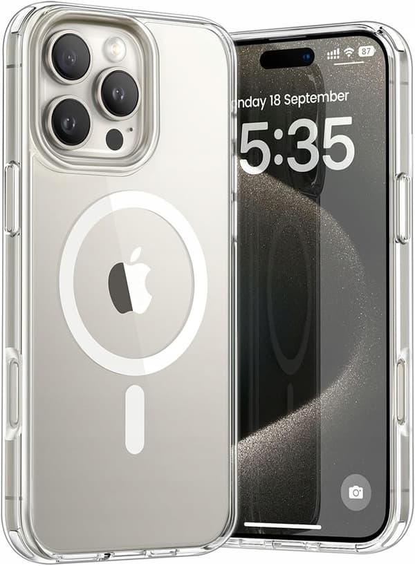 Etui til Apple iPhone 16 Pro FORSTÆRKET til MAGSAFE CLEAR SHOCK CASE + Glas
