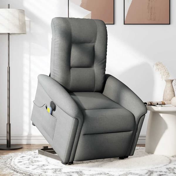 vidaXL Lyftbar massagefåtölj mörkgrå tyg