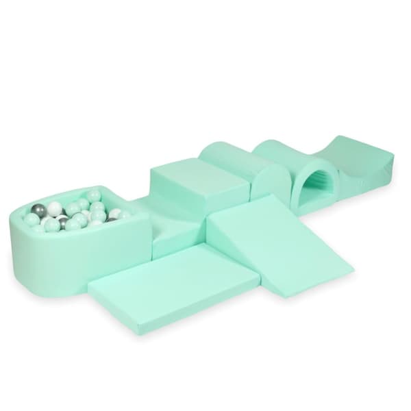 Den största skumlekplatsen med pool, micro mint + 100 bollar: ljus mint, vit, silver