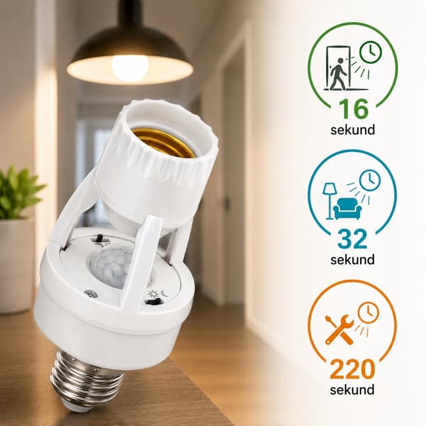 [pacza] E27-lamphållare med dag/natt-rörelsesensor 16–220 s O278