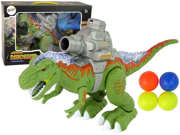 Grøn dinosaur med katapult går og skyder