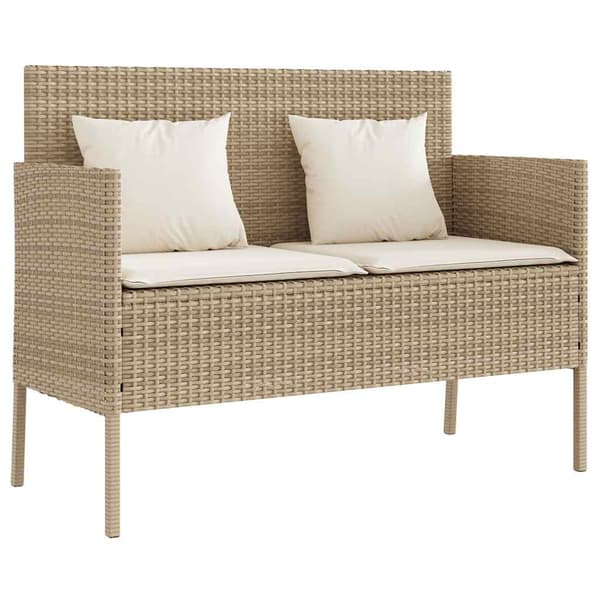 vidaXL Trädgårdsbänk med dynor, beige, polyrotting