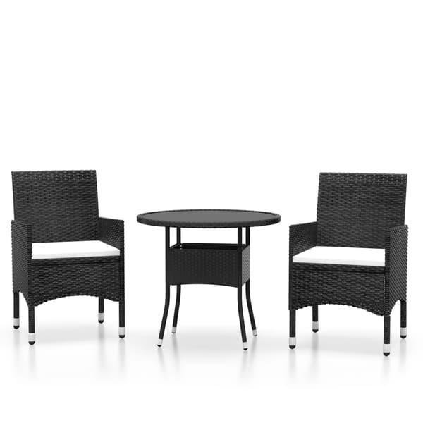 vidaXL havemøbelsæt i 3 dele i polyrattan, sort