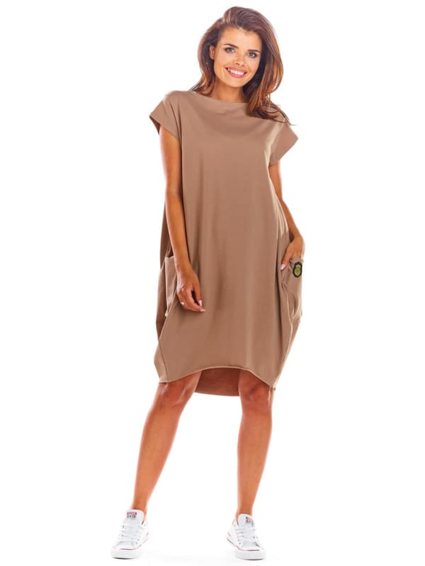 Oversized bomuldsboblekjole, beige L/XL