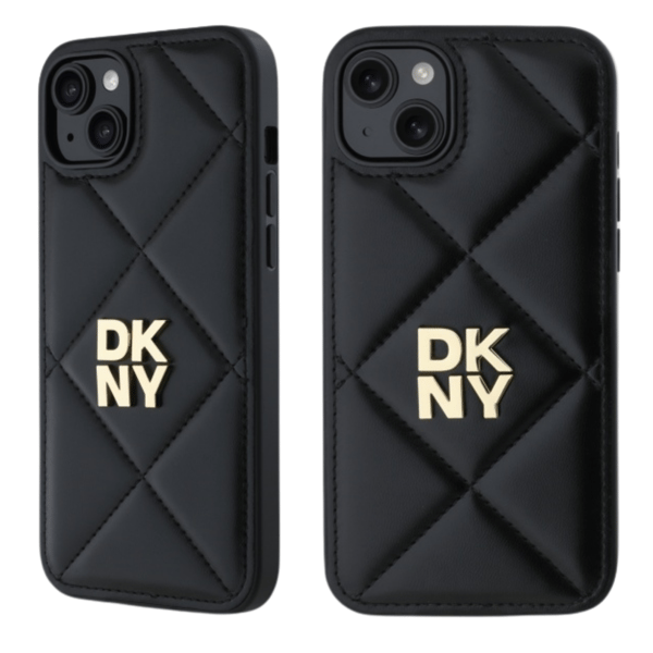 DKNY Quilted Stack Logo-skal till iPhone 15 Plus, Svart