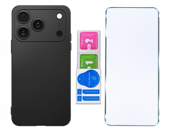 ETUI til Apple iPhone 17 Pro SILIKONE MAT BAGSIDER sort + GLAS