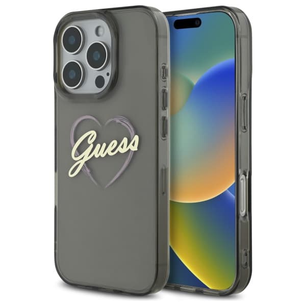 Guess IML Hjerte-etui til iPhone 16 Pro, Sort