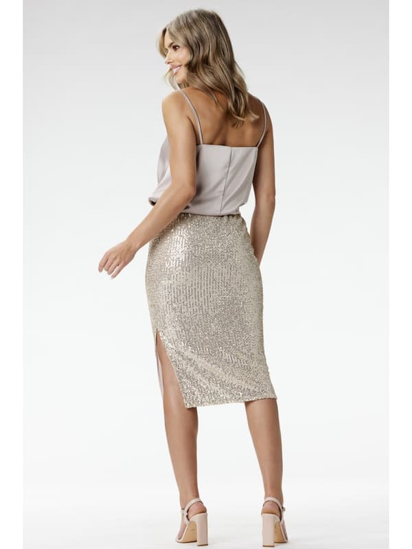 Paillet Midi Aftenblyantnederdel - Beige M