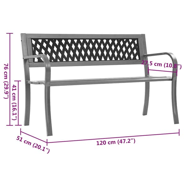 vidaXL Puutarhapenkki musta 120 cm teräs