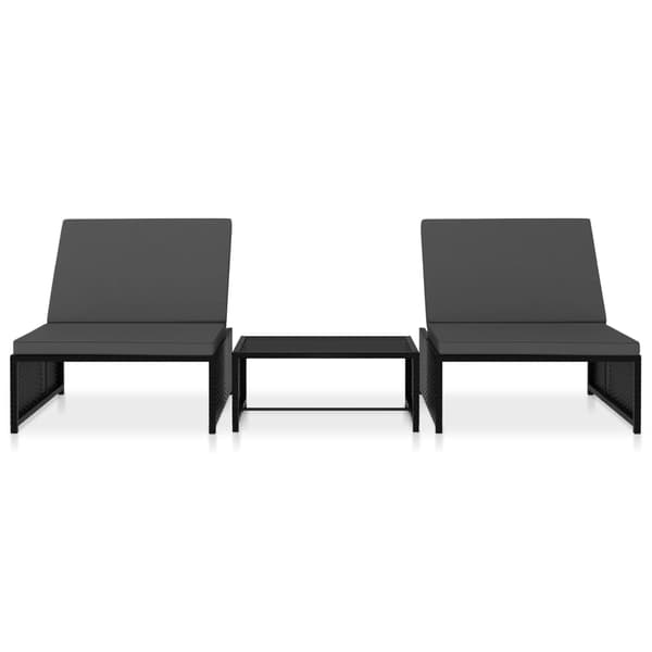 vidaXL liggestole med bord, sæt med 2, polyrattan, sort