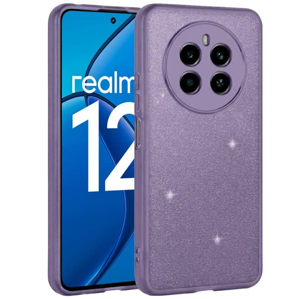 Realme 12 cover, glitrende pudder, lilla