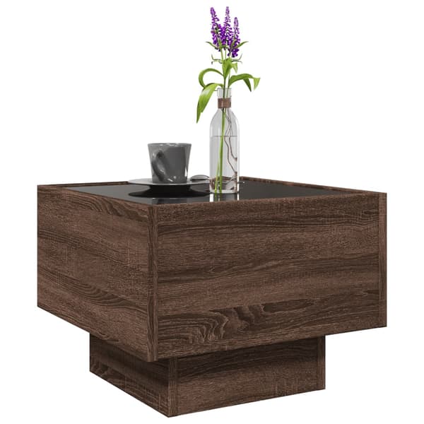 vidaXL sidebord med LED-lys brunt egetræ 40x40x30 cm