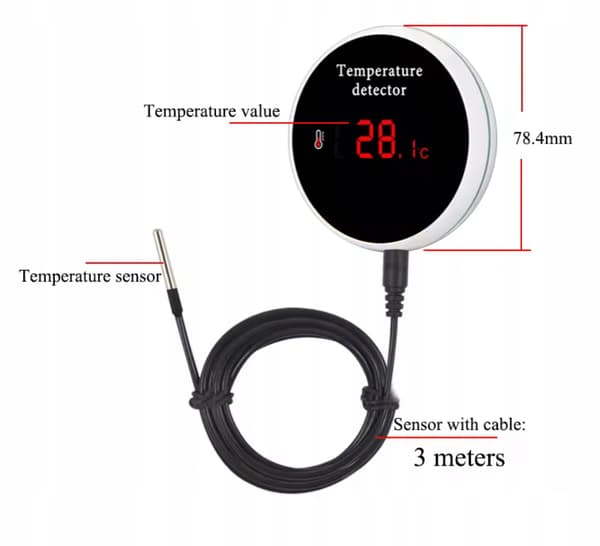 Intelligent temperatursensor hermetisk sond 3mAlarm WiFi-skärm TUYA