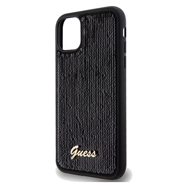 Guess Sequin Script -metallikuori iPhone 11:lle / Xr:lle, musta