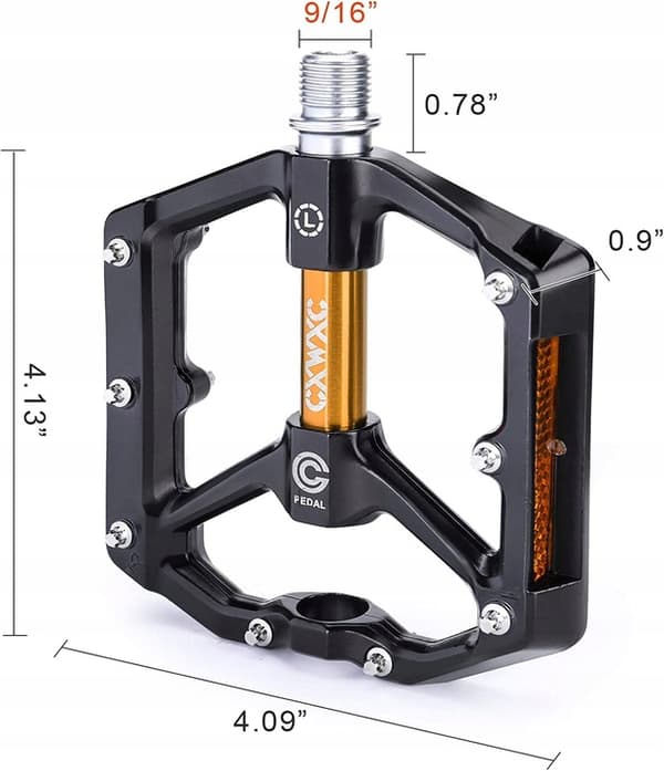 CXWXC Aluminium Platform Cykelpedaler med Reflektorstifter, Sort