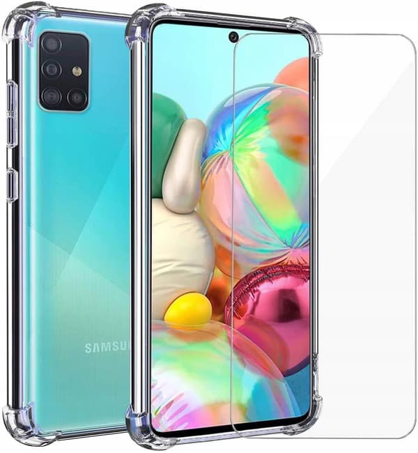 ETUI til Samsung Galaxy A71 STØDMIDDELBART ARMOR TRANSPARENT ETUI + 9H GLAS