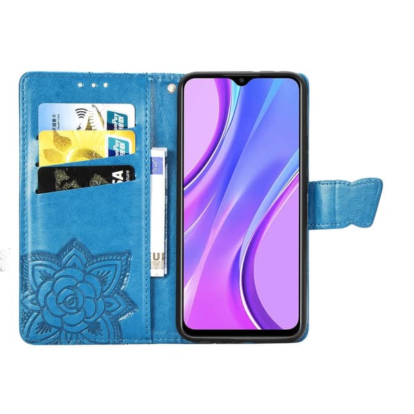 Flip-etui til Xiaomi Redmi 9, Butterfly, blå