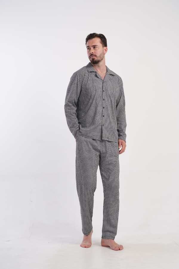 Herrpyjamas i bomull, långärmad, långbyxor, Vienetta M, dragkedja