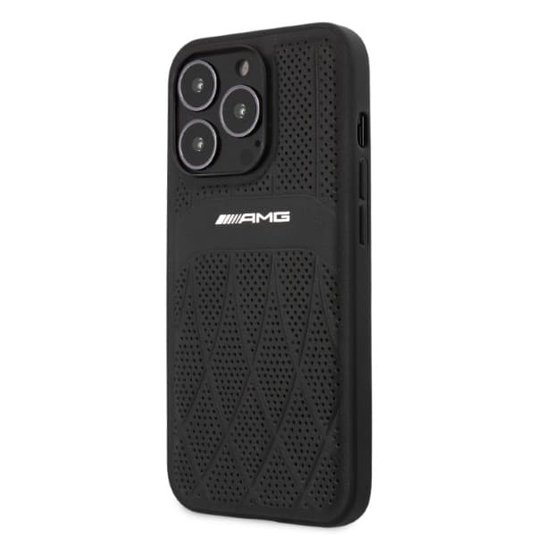 AMG lædercover med buede linjer til iPhone 13 Pro / 13, sort