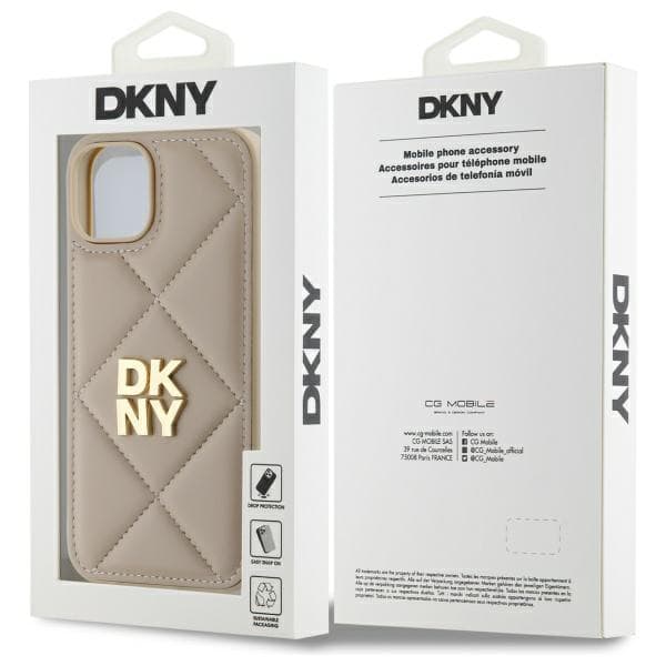 DKNY Quilted Stack Logo iPhone 14 -suojakuori, beige