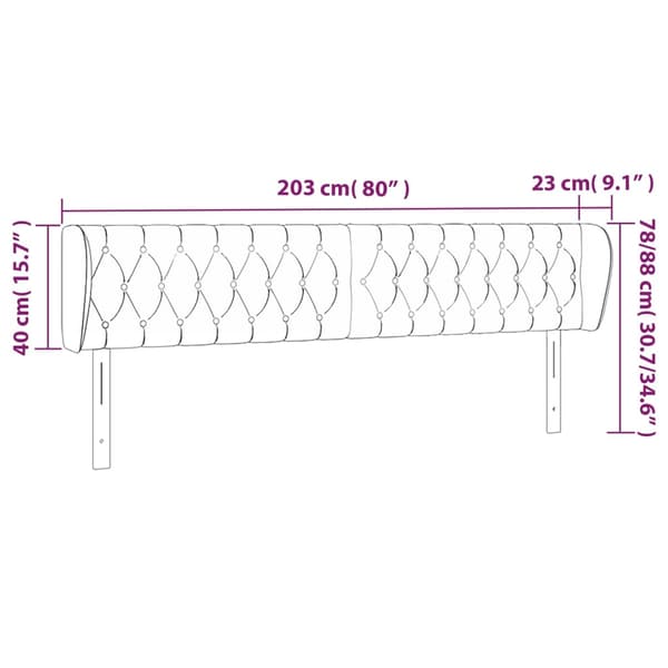 vidaXL Vingad sänggavel ljusgrå 203x23x78/88 cm sammet