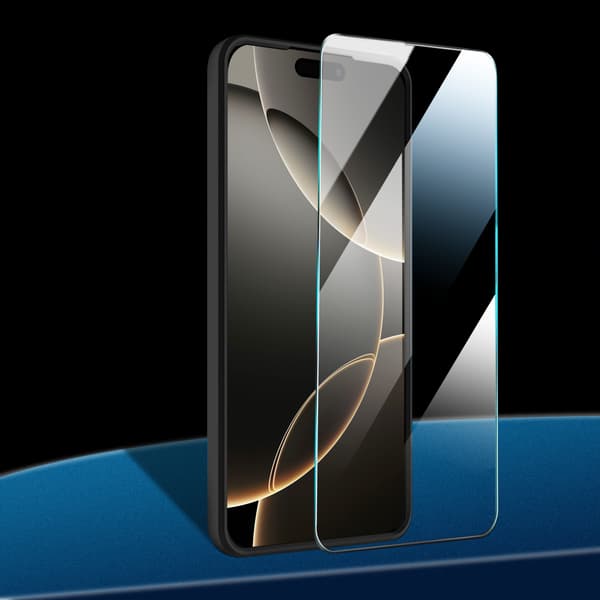 Etui til iPhone 16 Pro med panserring og forstærket bagside, sort + glas