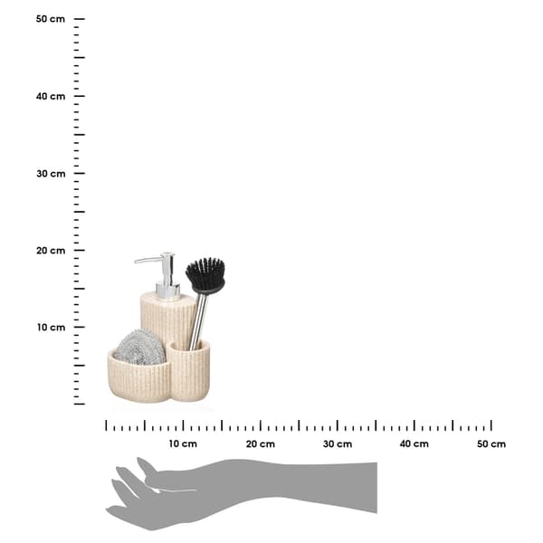 Diskmedelsfack för kök med borste och svamp, beige