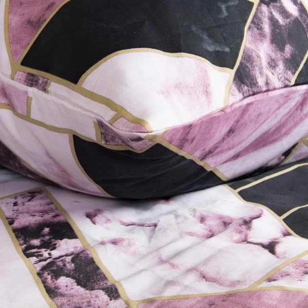 Bomullssängkläder 220x200 satin BOMULL svart rosa geometrisk marmor