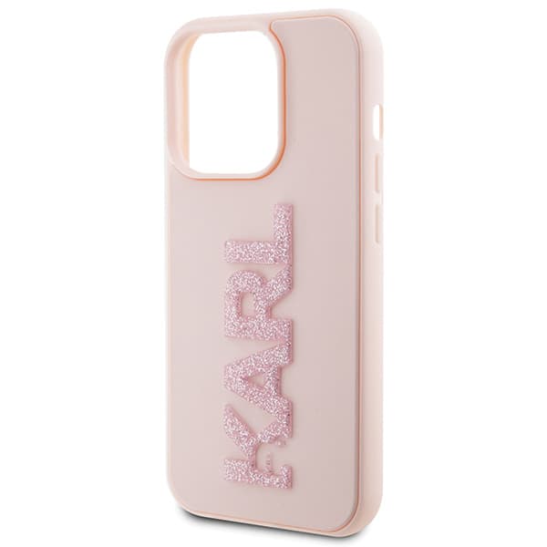 Karl Lagerfeld 3D Gummi Glitter Logo Etui til iPhone 15 Pro Max, Pink