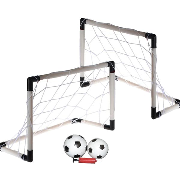 Sæt med 3 fodboldmål + bold og pumpe