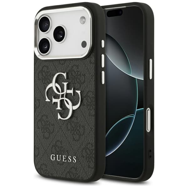 Guess 4G Big 4G Classic Logo-cover til iPhone 17 Pro, sort sølv