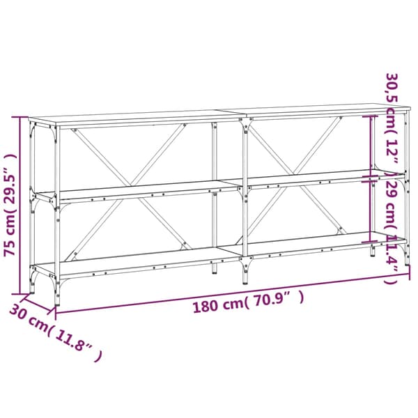 vidaXL konsolbord brunt egetræ 180x30x75 cm