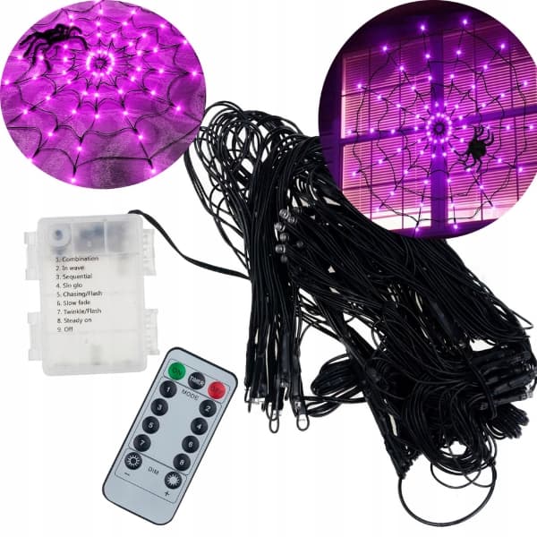 Edderkoppespindsnet 70 LED Halloween-glødende lampe lilla belysning