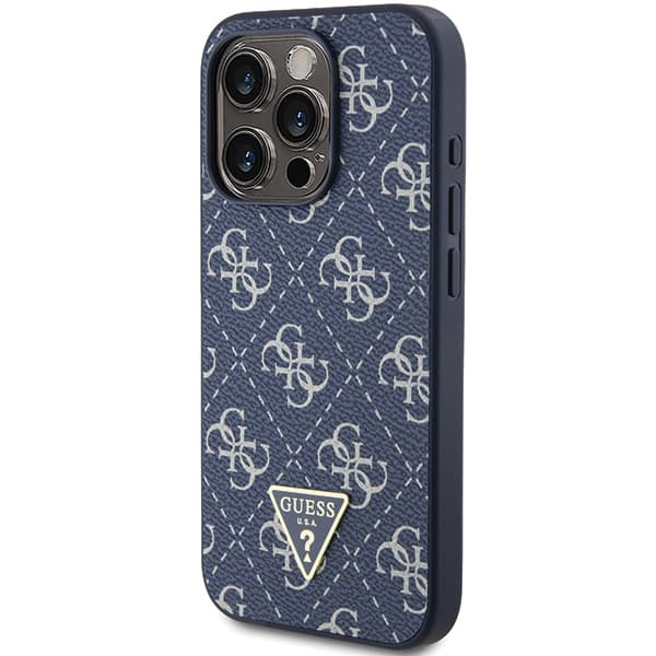 Guess 4G Triangle Metal Logo Cover til iPhone 15 Pro, Blå