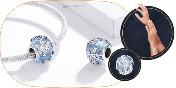 Snöflingeberlocker snöflingor blå S925 silver 925 pärla pärlor